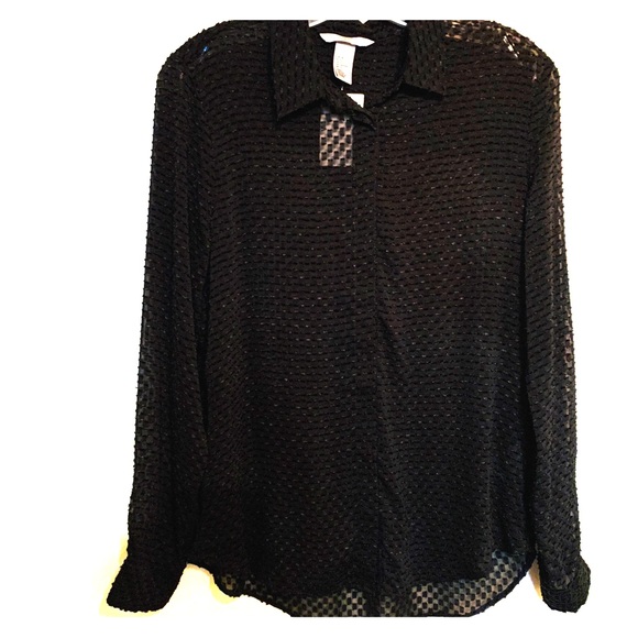 NWT H&M black button down sheer blouse - Picture 1 of 4